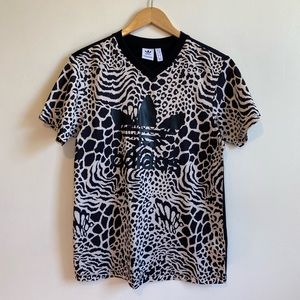 Adidas Leopard Print Logo VNeck Workout Tee Small